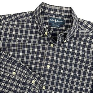Ralph Lauren EUC Button Down Men's L Navy Plaid McNeel Cotton Long Sleeve